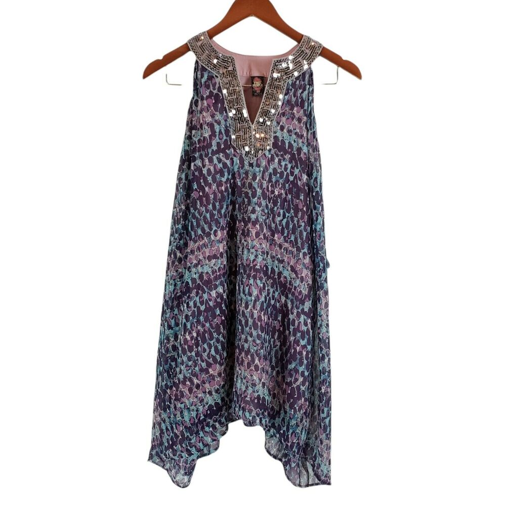 Free People SIZE S V-Neck Sleeveless Tunic Top Flowy Handkerchief Party Dress